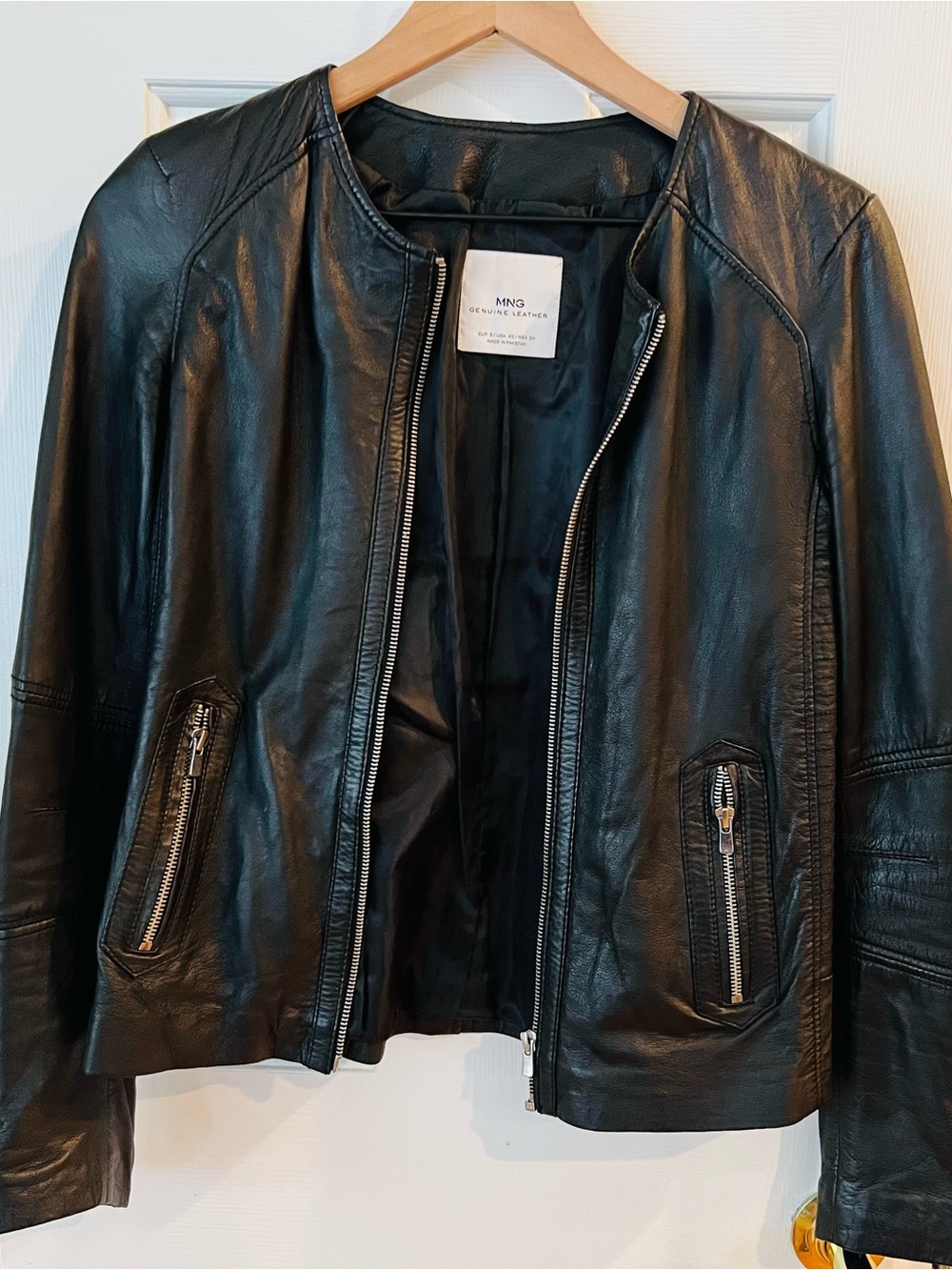 Mango Black Leather Zip-Front Jacket